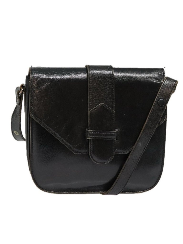 Authentic Saint Laurent Shoulder Bag Leather Black Silver